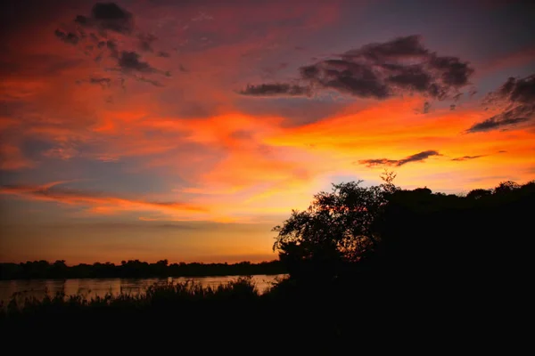 Pôr Sol Zambeze Zâmbia — Fotografia de Stock