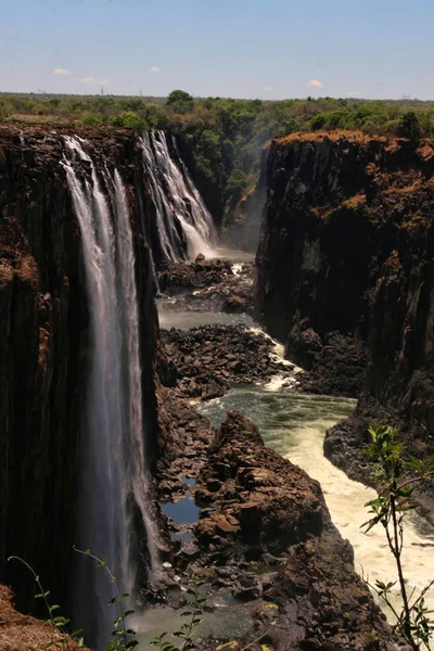 Flujos Agua Cataratas Victoria Zambia — Foto de Stock