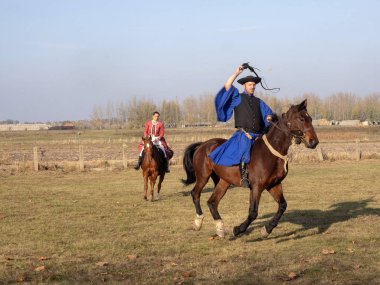gösteri at Binicilik Okulu, Hortobagy, Macaristan. 