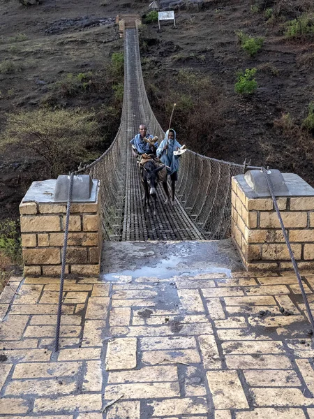 Ponte sospeso sul vuoto del Nilo blu, Etiopia — Foto Stock