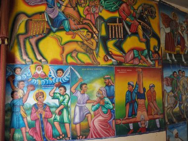 Etiyopya'da Tana Gölü'ndeki Tana Hayk Eysus Birleşik Manastırı'nın duvarındaki dini freskler