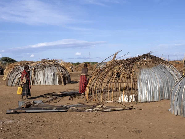 Poor huts in Dassanech village, Omo river, Ethiopia