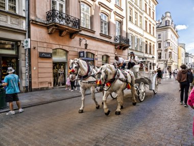 Polonya 'nın tarihi merkez meydanı Antik Krakow