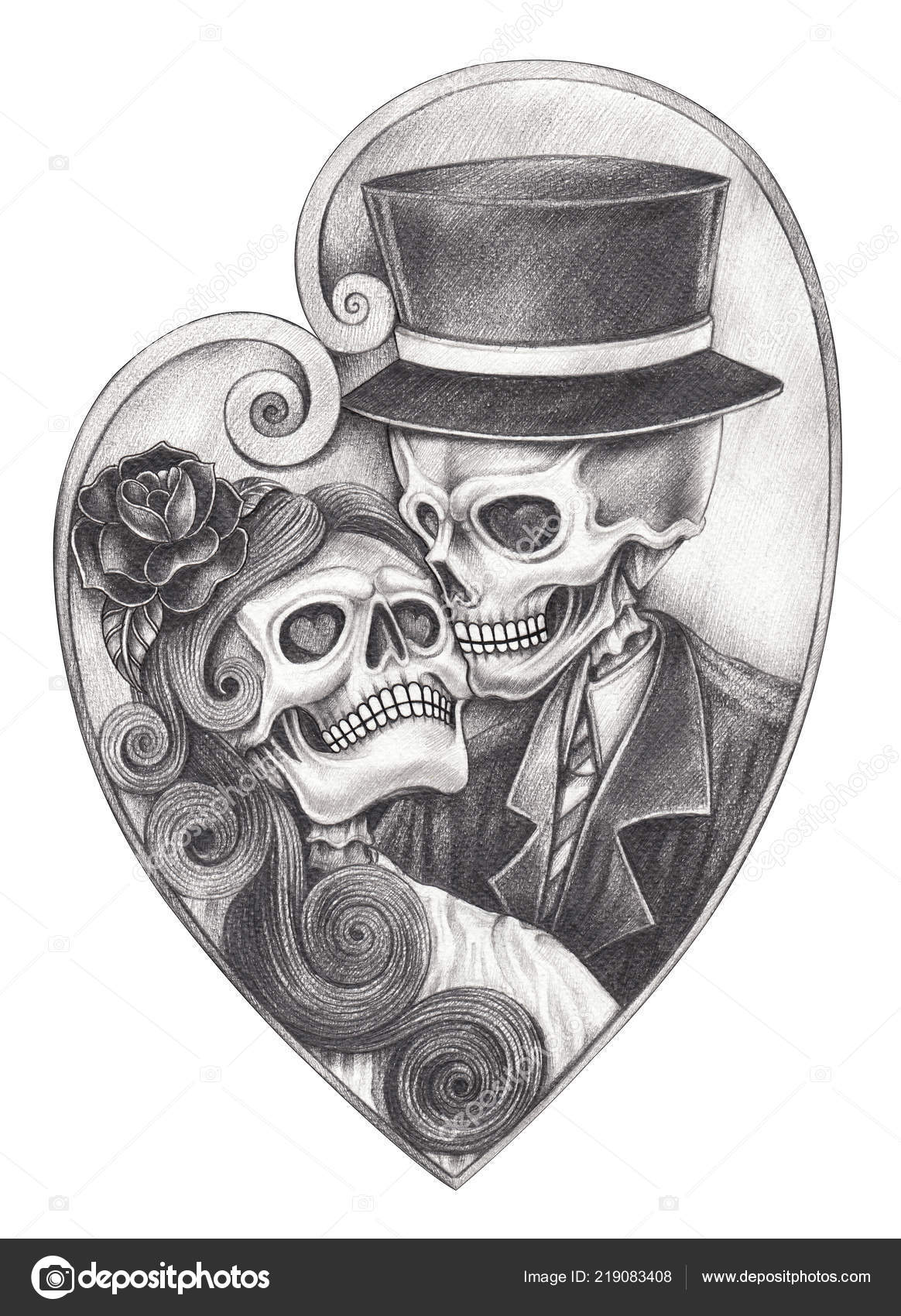 死者のアート カップルの頭蓋骨の日 紙に鉛筆の手 — ストック写真 © eviltoun.gmail.com #219083408, image size:1164x1700