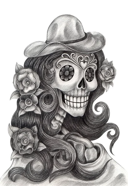 Moda Modeli Kadın Kafatası Kağıda Çizimi — Stok fotoğraf