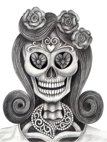 Moda Modello Donna Skull Hand Disegno Carta — Foto Stock