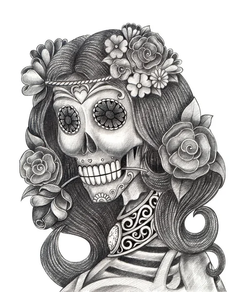 Skull Hand Drawing Paper — 스톡 사진