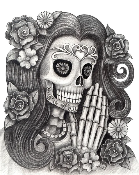 Ölülerin Kafatası Günü Kağıda Çizimi — Stok fotoğraf