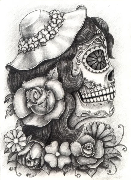 Sugar Skull Day Dead Hand Drawing Paper — Stock Photo, Image
