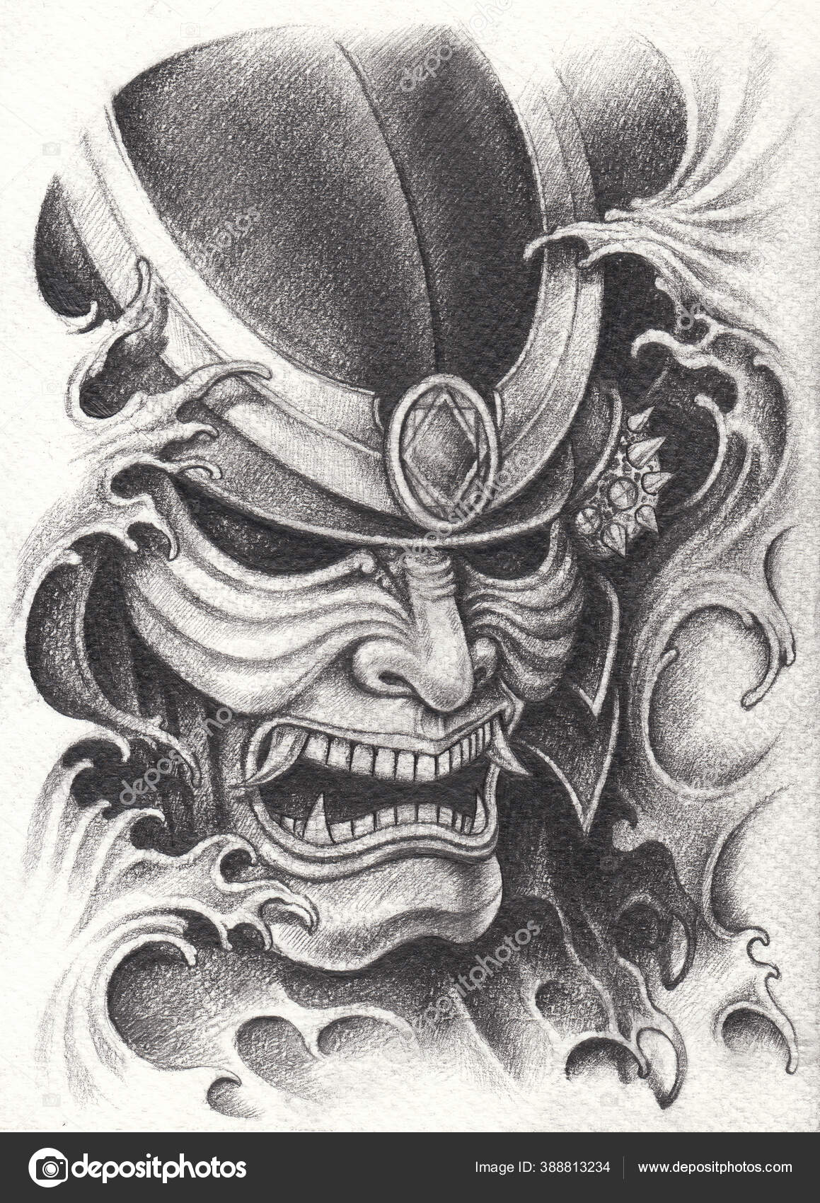 Samurai Warrior Tattoo Design Hand Pencil Drawing Paper Stock Illustration by ©eviltoun.gmail.com #388813234