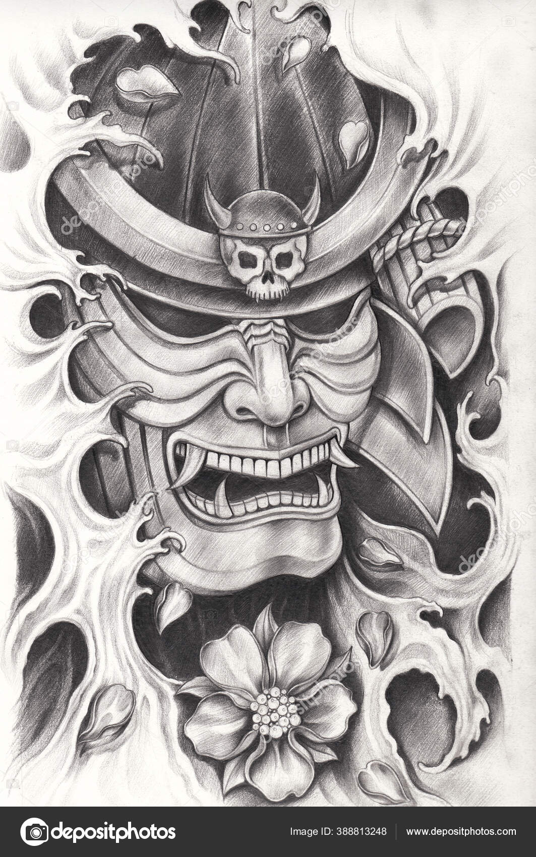 Samurai Warrior Tattoo Design Hand Pencil Drawing Paper Stock Photo by  © 388813248