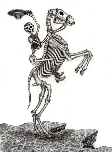 Cowboy Cranio Giorno Del Morto Mano Disegno Carta — Foto Stock