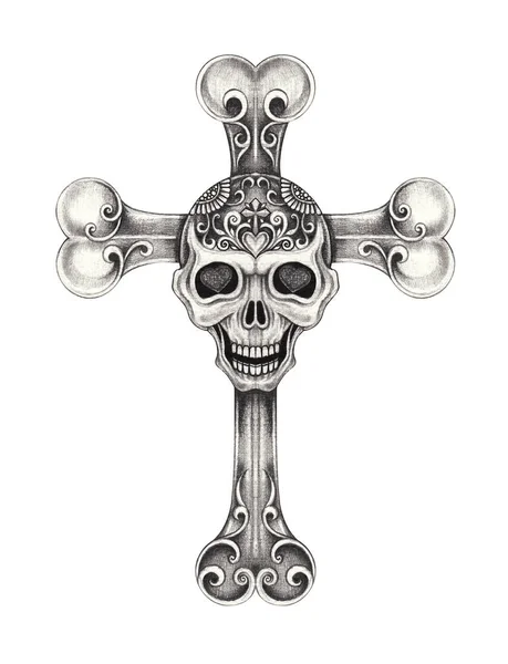 Skull Cross Bone Hand Drawing Paper — Stock Photo, Image