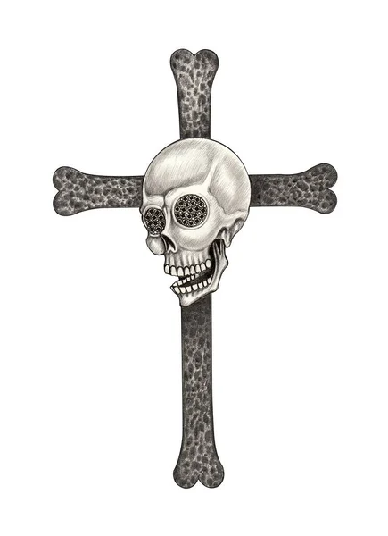 Skull Cross Bone Tattoo Hand Drawing Paper — Stock Photo, Image