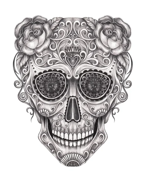 Suagr Skull Day Dead Hand Drawing Paper — Stock Photo, Image