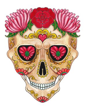 Ölülerin şeker kafatası günü. Kağıt üzerinde el boyası.