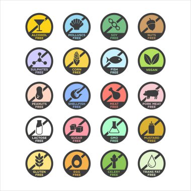 Alerjen Icons set. Renk. Vektör çizim.