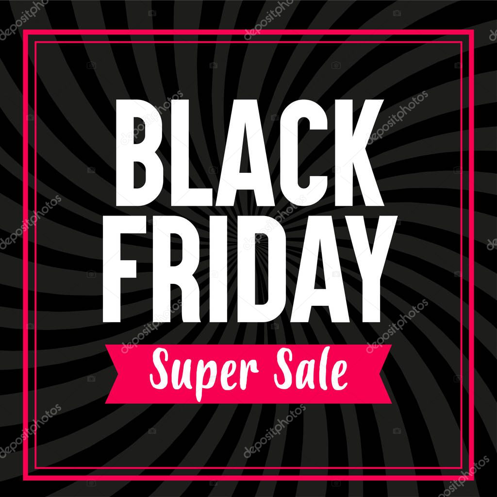 Black Friday promotional banner. Super Sale Vector illustration.