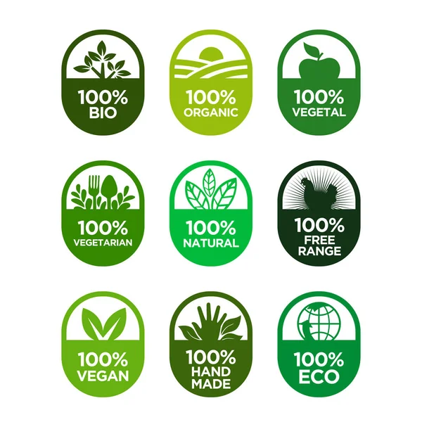 Conjunto Iconos Comida Saludable Vida Saludable 100 Bio Orgánico Vegetal — Vector de stock