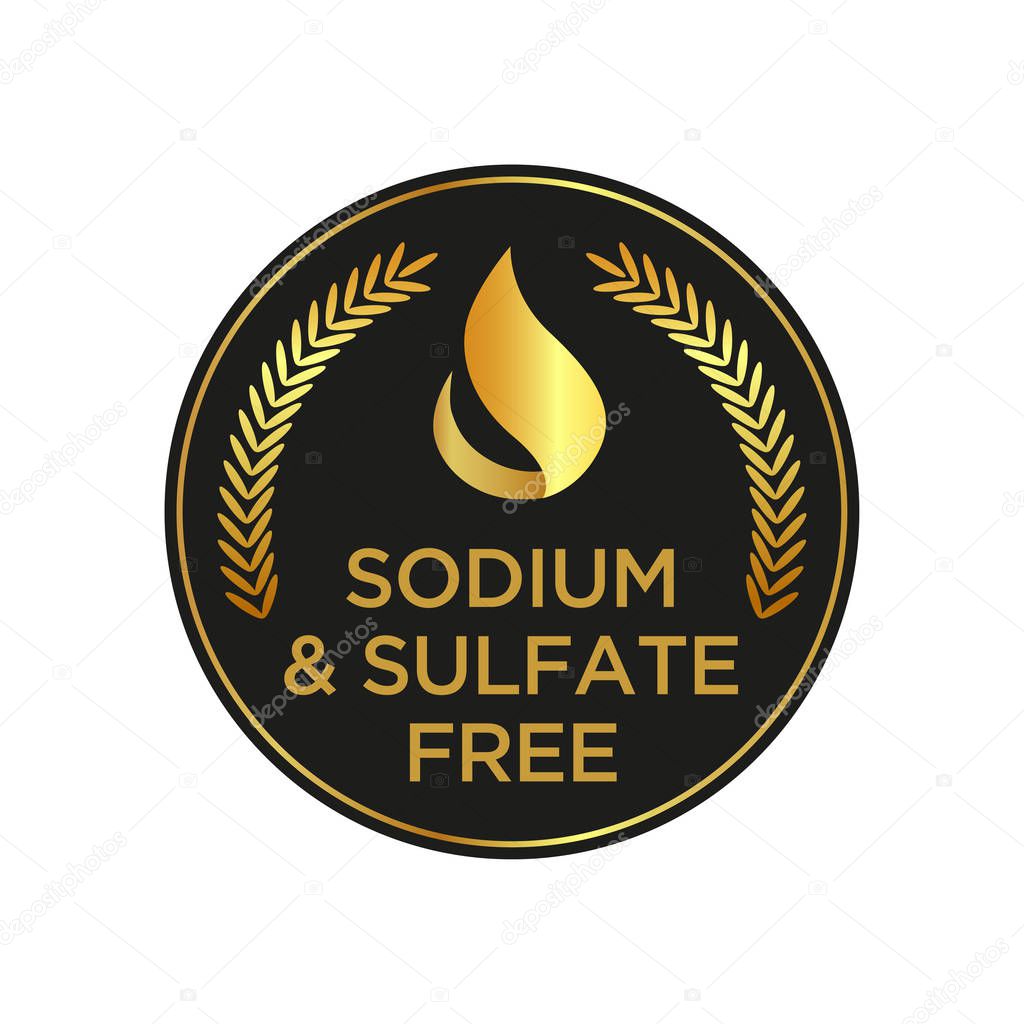 Sodium and sulfate Free icon for labels of shampoo, mask, conditioner and other hair products. Golden and black