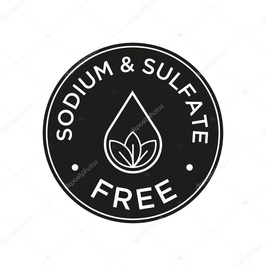 Sodium and sulfate Free icon for labels of shampoo, mask, conditioner and other hair products. Black and white.
