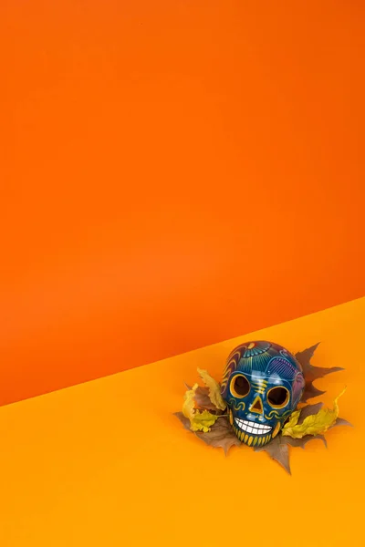 Diseño Creativo Mínimo Del Día Los Muertos Halloween Calavera Hojas — Foto de Stock