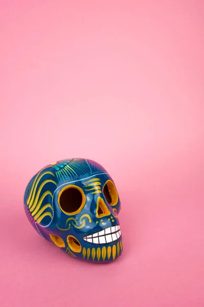 Creative Minimal Day Dead Halloween Layout Skull Pink Paper Background — Stock Photo, Image