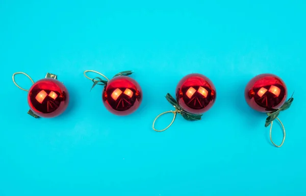Creative Minimal Christmas Pattern Made Red Balls Blue Background Flat — Stock Photo, Image