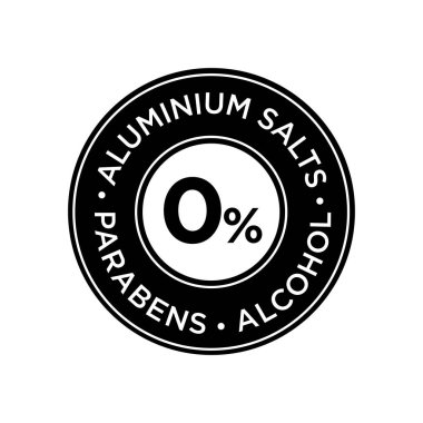 Alüminyum tuzları, parabens ve alkol ücretsiz simge. Etiket deodorantlar ve diğerleri için kişisel bakım ürünleri.