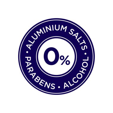 Alüminyum tuzları, parabens ve alkol ücretsiz simge. Etiket deodorantlar ve diğerleri için kişisel bakım ürünleri.