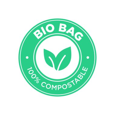 Bio Bag %100 Kompostlanabilir. Yuvarlak ve yeşil sembol.
