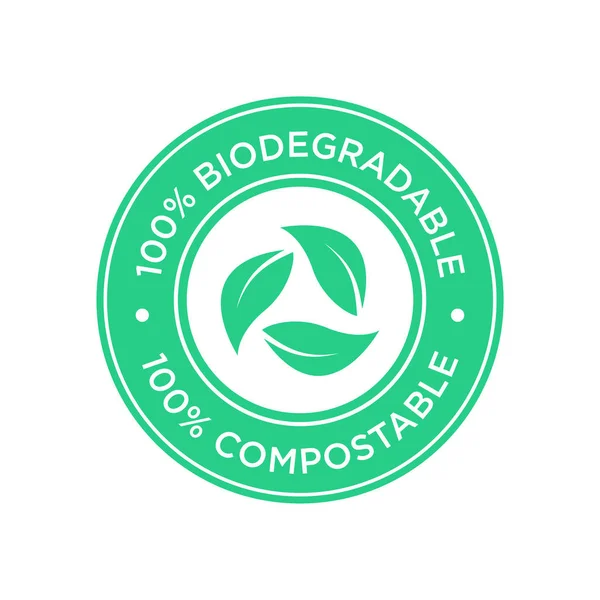 Icono 100 Biodegradable Compostable Signatura Redonda Verde — Vector de stock