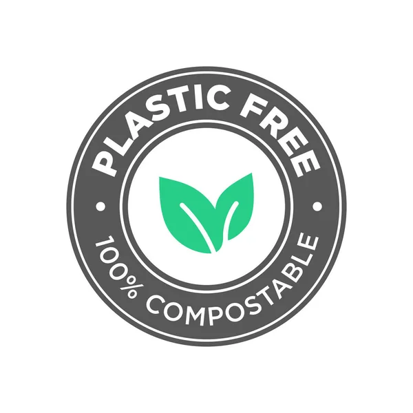 Plastique Libre Icône 100 Compostable Symbole Rond Vert Noir — Image vectorielle