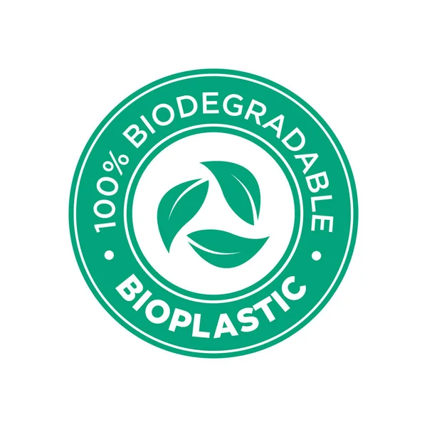 Βιοπλαστικό 100 Βιοαποικοδομήσιμο Εικονίδιο Στρογγυλό Και Πράσινο Σύμβολο — Διανυσματικό Αρχείο