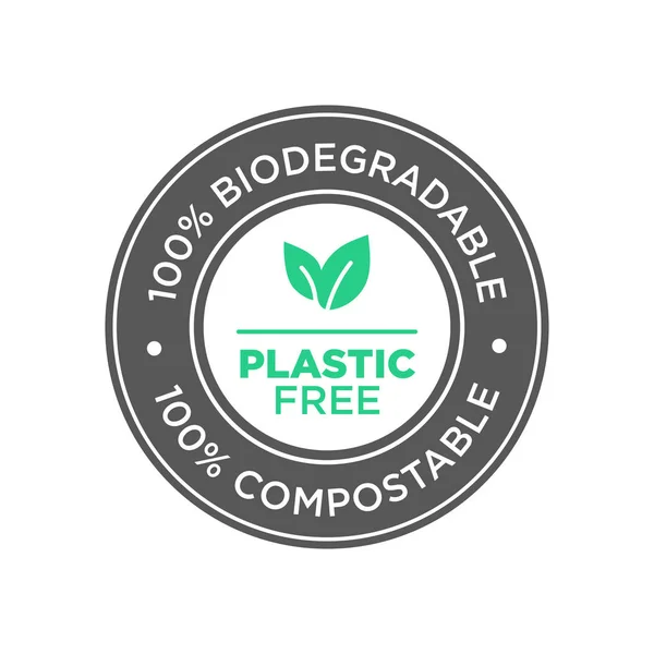 Plastique Libre Icône 100 Biodégradable Compostable Symbole Rond Vert Noir — Image vectorielle