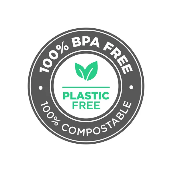 100 Sans Bpa Plastique Libre Icône 100 Compostable Symbole Rond — Image vectorielle