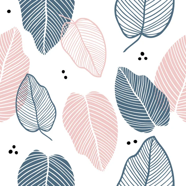 Floral seamless pattern of leaves in flat style. Colorful leaf endless background for textile print, fabrics, wrapping paper, season design, card, decoration, invitation. Pastel colours.