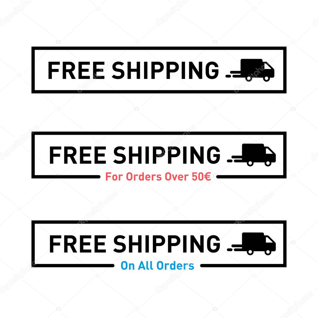 Free shipping. Badge with truck icon. Flat vector illustration.