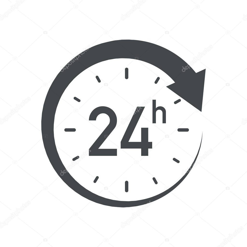 24h icon. Flat vector illustration in black on white background.