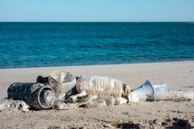 Plastik kirliliği ve plajda çöpler Okyanuslar kavramının plastik kirliliği.