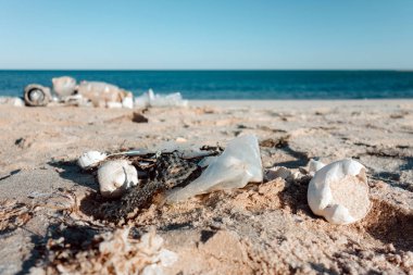 Plastik kirliliği ve plajda çöpler Okyanuslar kavramının plastik kirliliği.