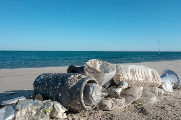 Contaminación Plástica Basuras Playa Contaminación Plástica Los Océanos Concepto — Foto de Stock