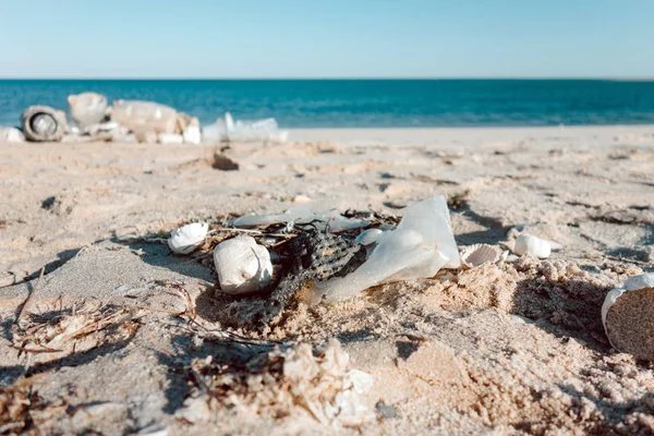 Plastik kirliliği ve plajda çöpler Okyanuslar kavramının plastik kirliliği.
