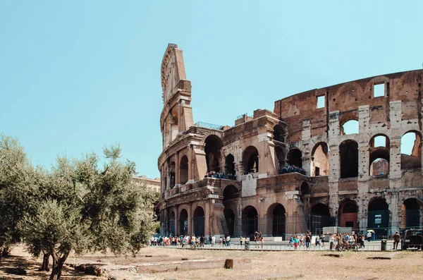 Exterior Del Coliseo Día Soleado Roma Italia —  Fotos de Stock