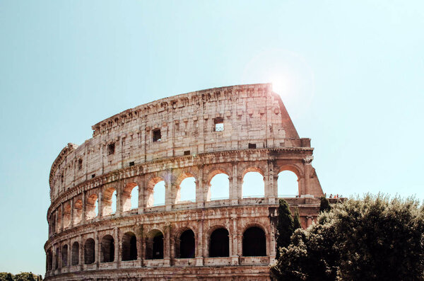 Exterior of the Colosseum or Coliseum in a sunny day, Rome, Italy.