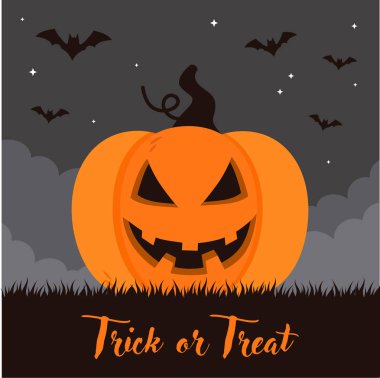 Korkunç ve komik cadılar bayramı balkabağı. Şaka mı şeker mi pankartı.