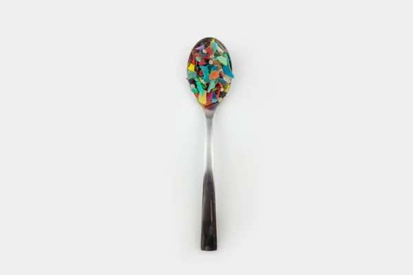 Spoon Full Microplastics Plastic Pollution Concept — Stock Photo, Image
