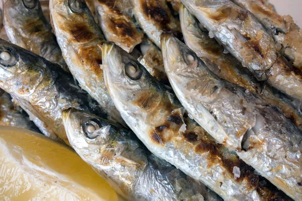 Grilled Sardines Fish Plate — Stock Photo, Image