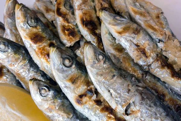 Grilled Sardines Fish Plate — Stock Photo, Image