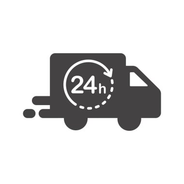 24 saat içinde teslimat ikonu. Nakliye kamyonu. Düz vektör illüstrasyonu.